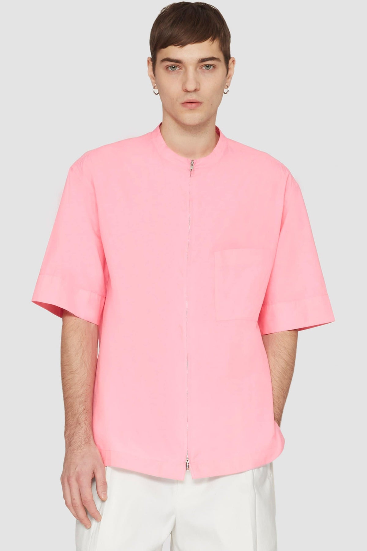 Short Sleeve Zip-Front Shirt Pink/Red