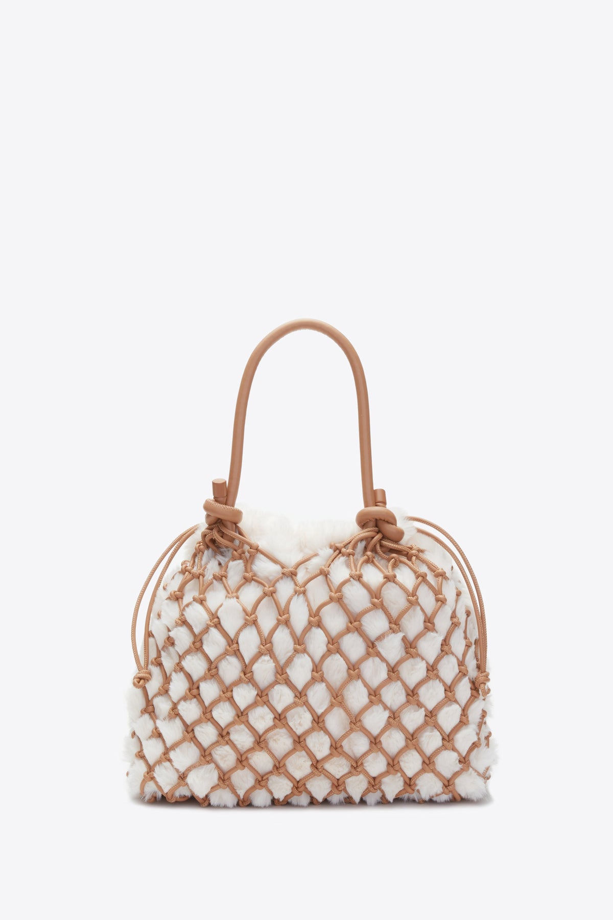 Faux Fur Macrame Mini Sac Ivory-Camel