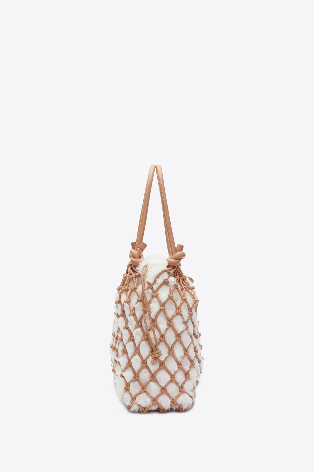 Faux Fur Macrame Mini Sac Ivory-Camel