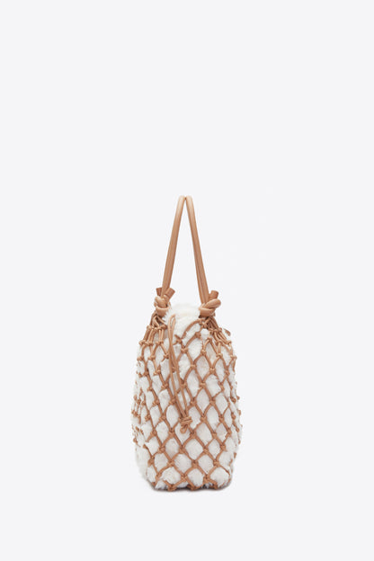 Faux Fur Macrame Mini Sac Ivory-Camel