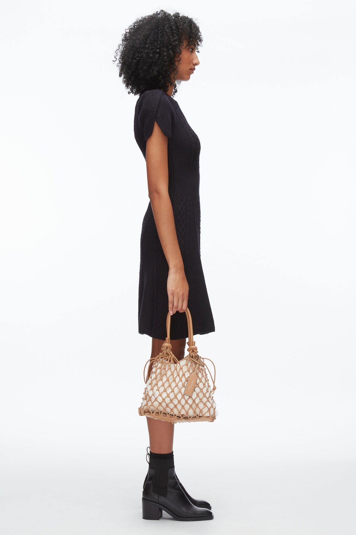 Faux Fur Macrame Mini Sac Ivory-Camel