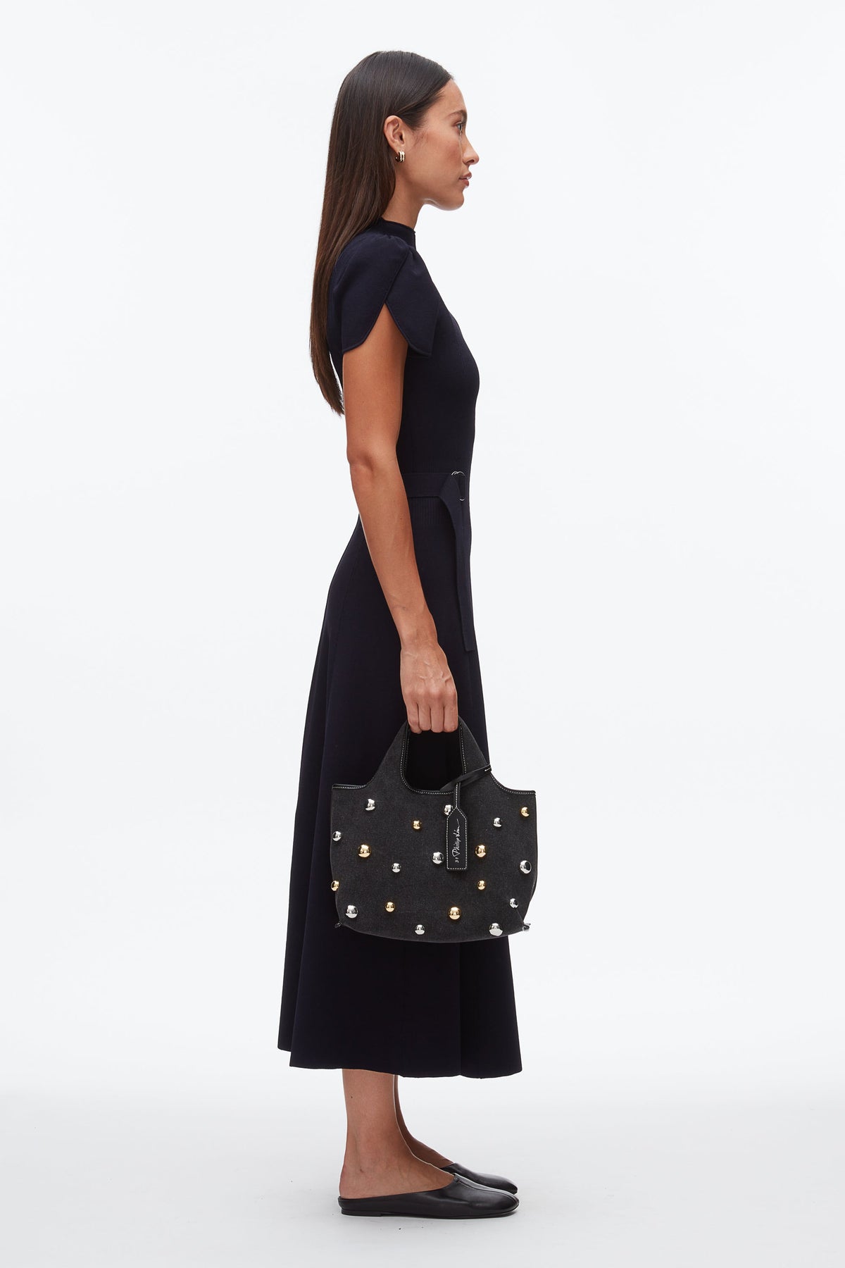 Dome Embellishment Mini Market Tote Black