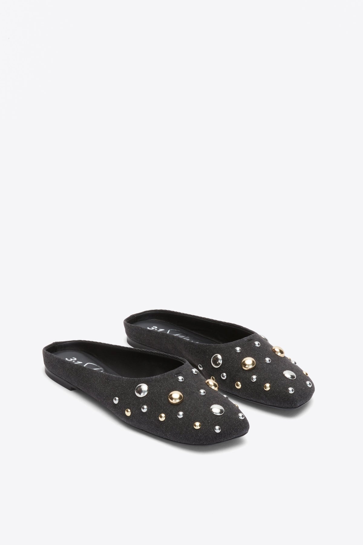 ID Mule Flat with Dome Embellishment Black