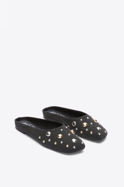 ID Mule Flat with Dome Embellishment Black