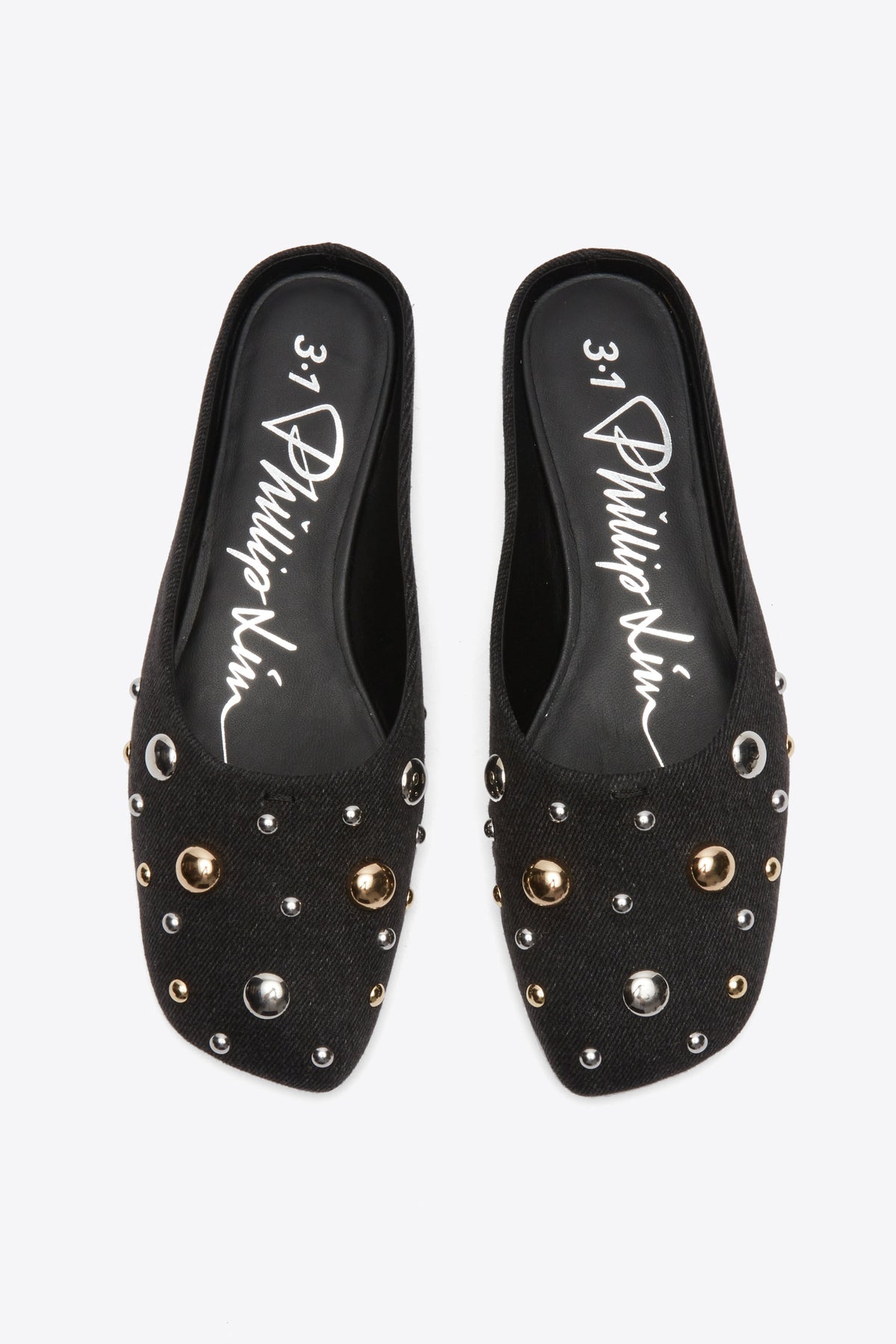 ID Mule Flat with Dome Embellishment Black
