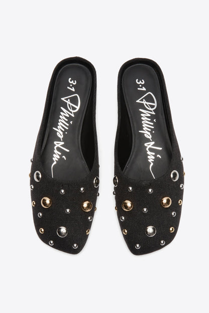ID Mule Flat with Dome Embellishment Black